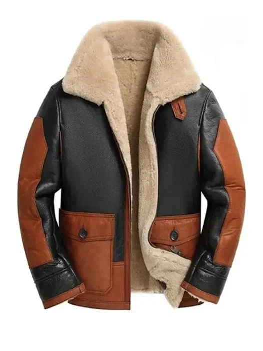 Men Black and Brown B3 Shearling Leather Jacket