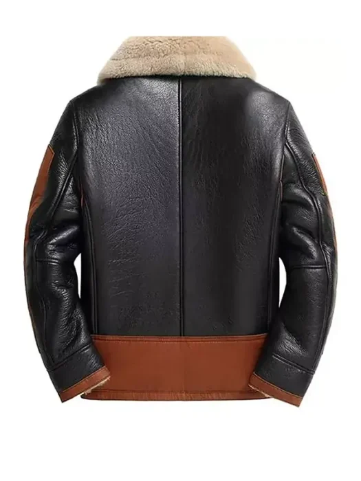 Men Black and Brown B3 Shearling Leather Jacket Back