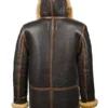 Men Brown Leather Hooded B7 Shearling Jacket Back