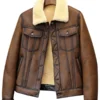 Men Brown Leather Shearling Trucker Jacket