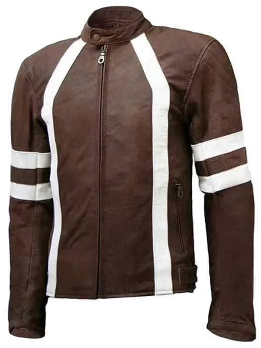 Men Casual Brown Cafe Racer Leather Jacket