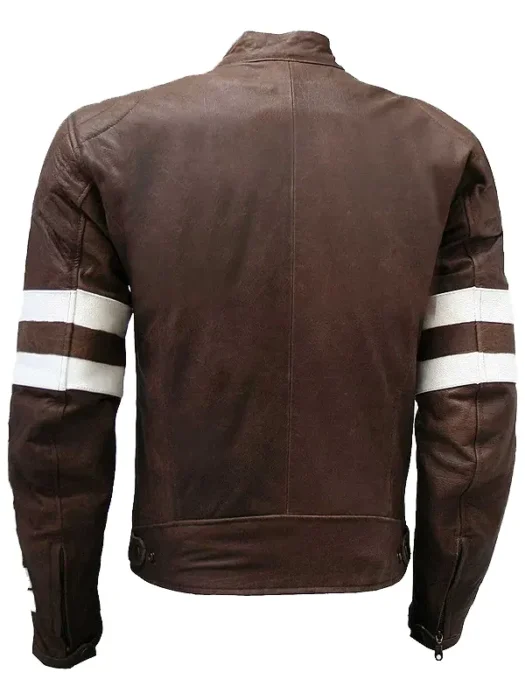 Men Casual Brown Cafe Racer Leather Jacket Back