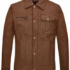 Men Casual Brown Leather Trucker Jacket