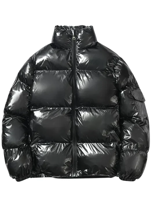 Men Casual Shiny Black Padded Jacket