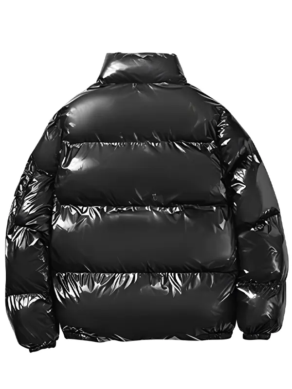 Men Casual Shiny Black Padded Jacket Back