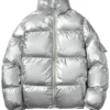 Men Casual Shiny Silver Padded Jacket