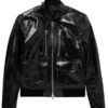 Men Casual Style Black Patent Leather Jacket