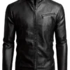 Men Casual Style Black Slim Fit Leather Jacket