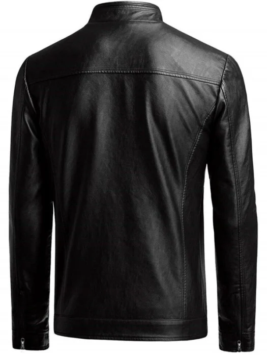 Men Casual Style Black Slim Fit Leather Jacket Back