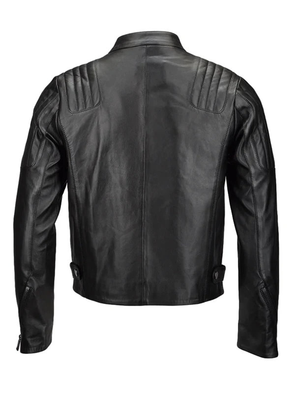 Men Vegetable Tanned Black Leather Jacket Back