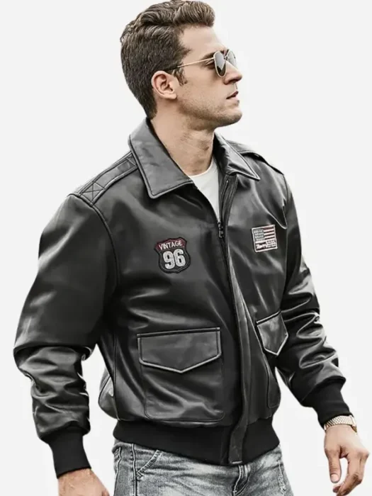 Men’s Air Force Pilot Style Black Bomber Leather Jacket