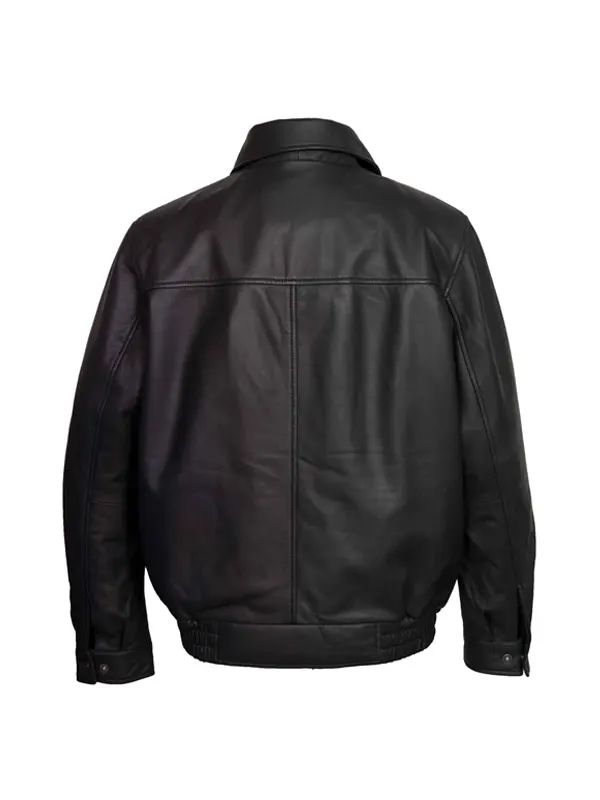 Men’s Black Leather Blouson Jacket Back