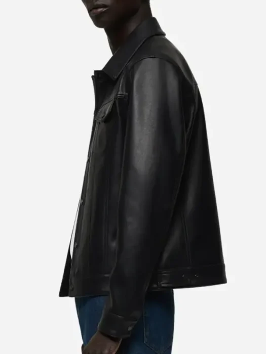 Men’s Black Sheepskin Leather Trucker Jacket