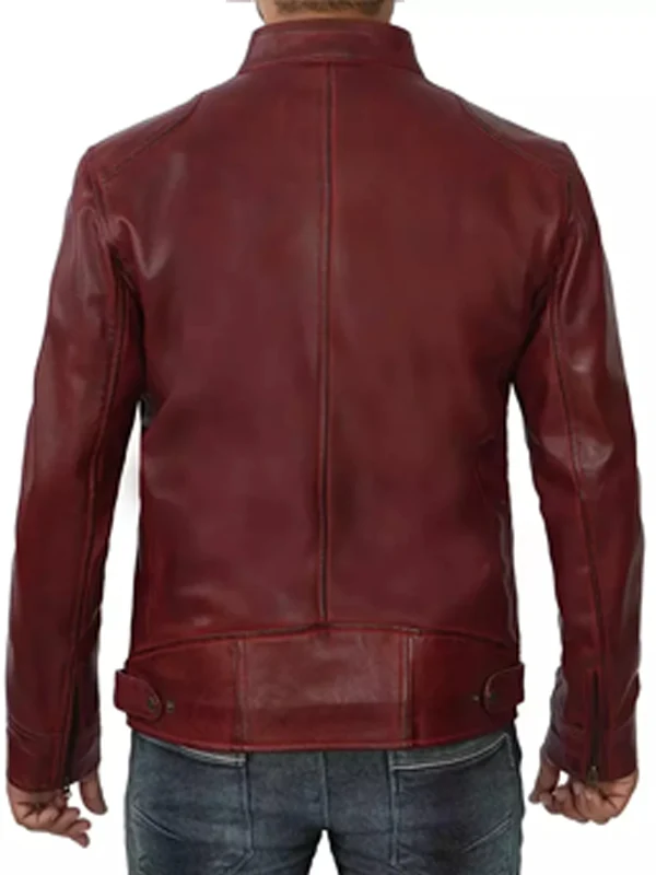 Men’s Bold Maroon Lambskin Cafe Racer Jacket Back