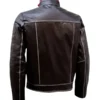 Mens Brown Genuine Leather Jacket with Red Strips