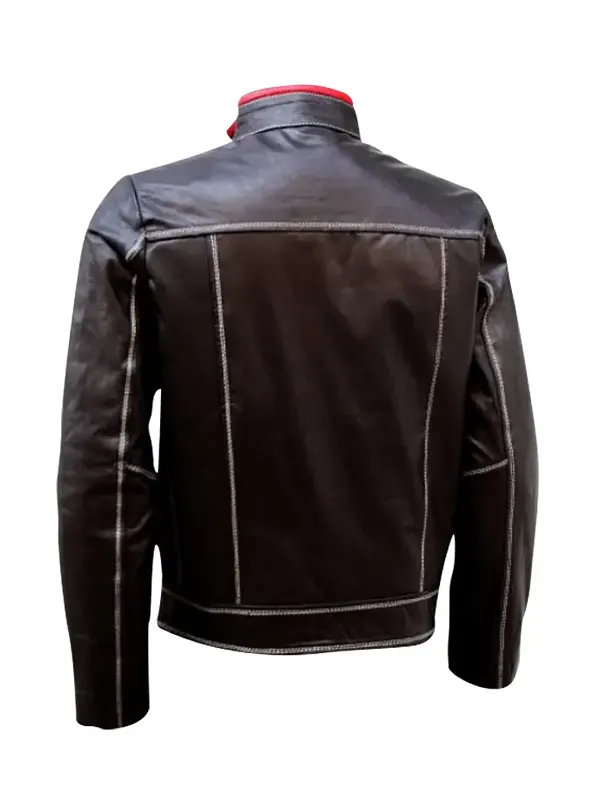 Mens Brown Genuine Leather Jacket with Red Strips