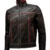 Mens Brown Red Strips Genuine Leather Jacket