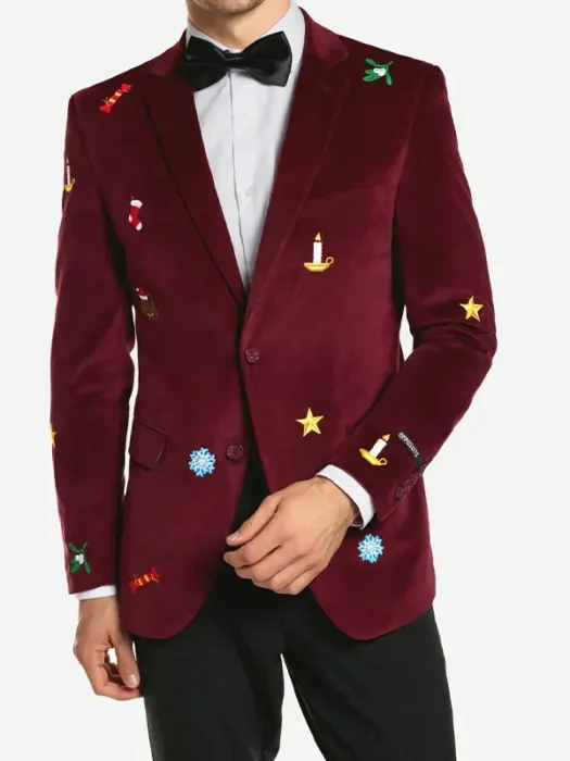 Mens Burgundy Christmas Blazer