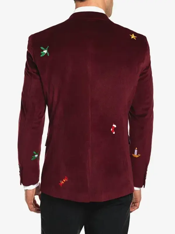 Mens Burgundy Christmas Blazer Back