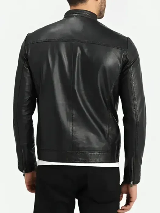 Men’s Cafe Racer Classic Black Leather Jacket Back