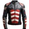 Mens Cafe Racer Style USA Flag Leather Jacket