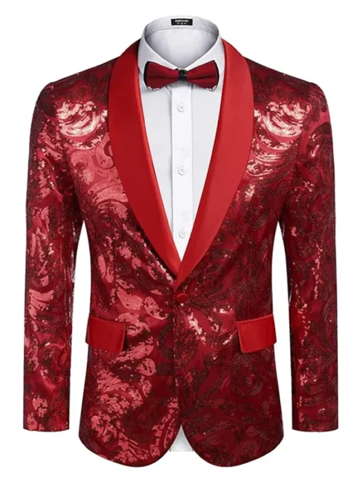 Men's Floral Suit Shiny Sequins Blazer