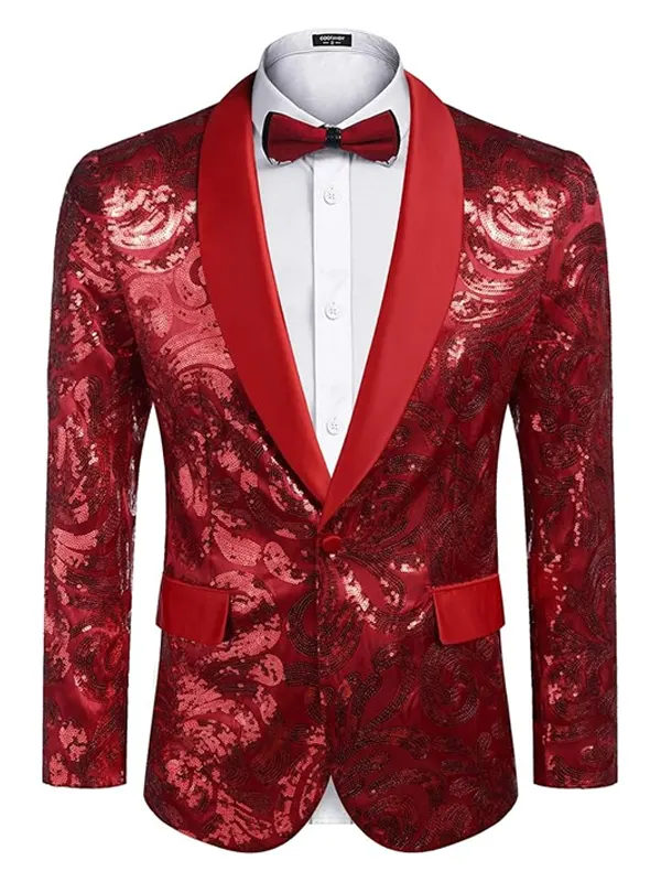 Men’s Floral Suit Shiny Sequins Blazer
