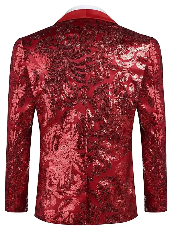 Men’s Floral Suit Shiny Sequins Blazer Back