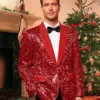 Men's Floral Suit Shiny Sequins Red Blazer