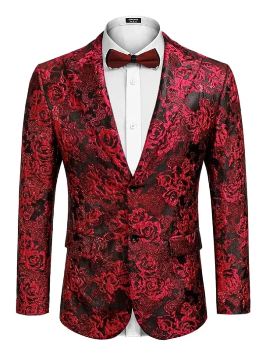 Men's Floral Tuxedo Slim Fit Rose Embroidered Blazer