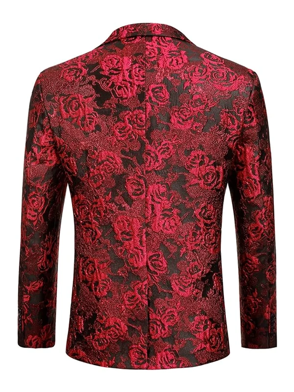 Men’s Floral Tuxedo Slim Fit Rose Embroidered Blazer Back