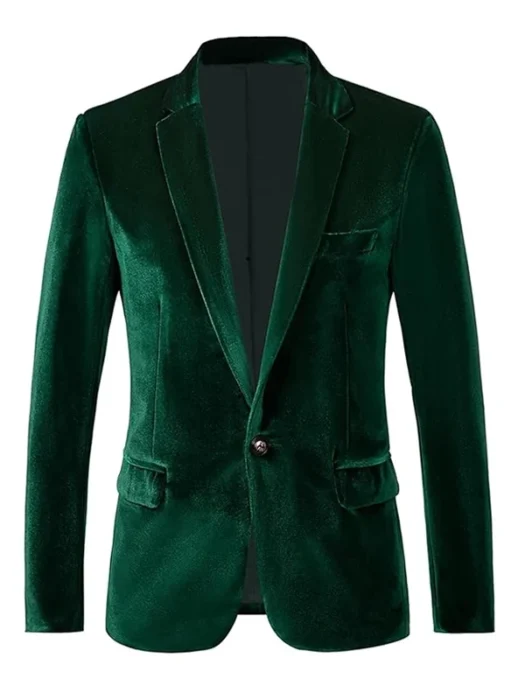 Mens Party Slim Fit Fashion Green Velvet Blazer