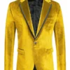 Mens Party Slim Fit Fashion Yellow Velvet Blazer