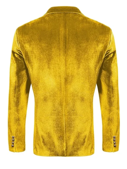 Mens Party Slim Fit Fashion Yellow Velvet Blazer Back