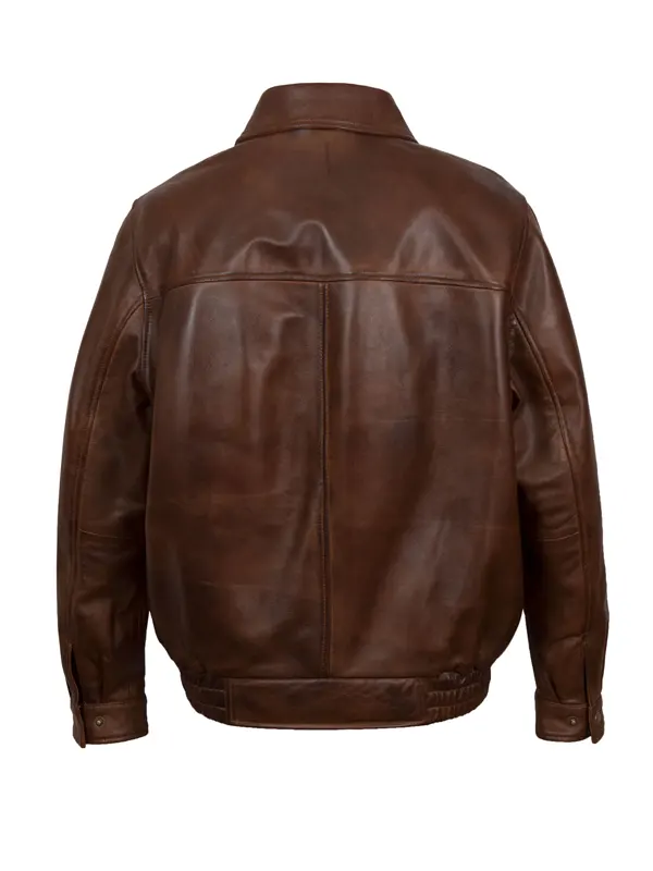 Men’s Reddish Leather Blouson Jacket Back