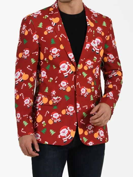 Mens Santa Claus Christmas Red Blazer