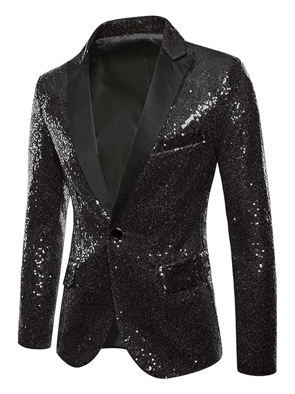 Men’s Sequin Peak Lapel Sparkly Party Glitter Coat