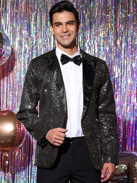 Men's Sequin Peak Lapel Sparkly Party Show Glitter Coat