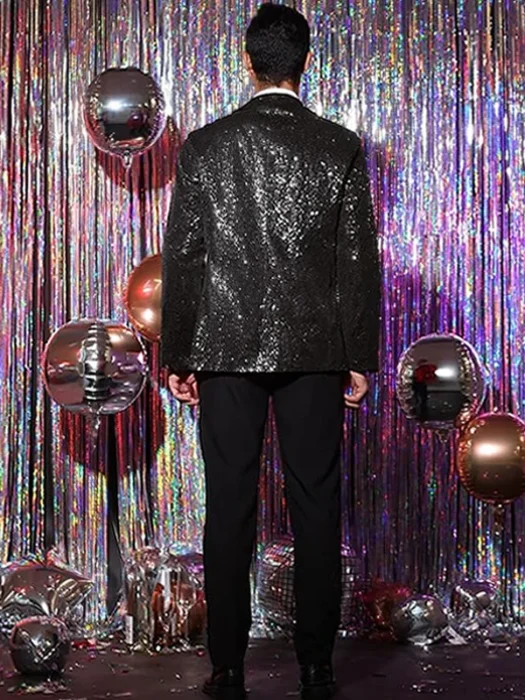 Men's Sequin Peak Lapel Sparkly Party Show Glitter Coat Back