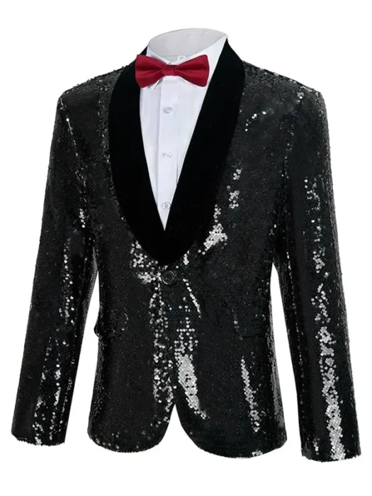 Men's Sequins Black Shiny Sparkly Glitter Blazer