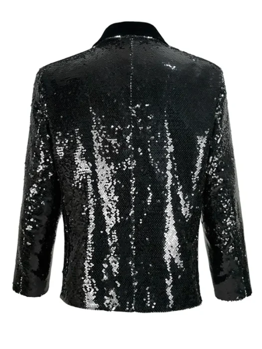 Men's Sequins Black Shiny Sparkly Glitter Blazer Back