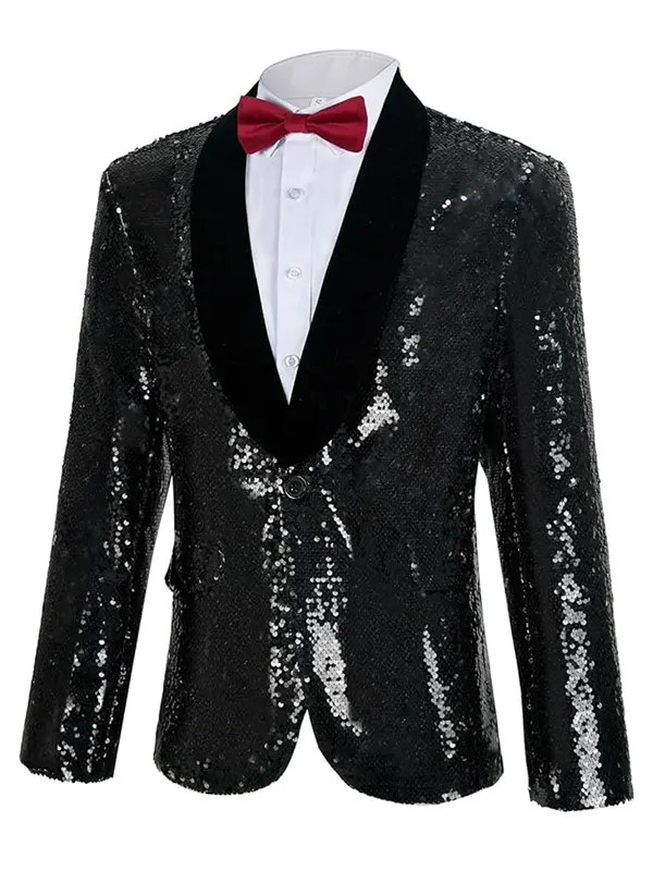 Men’s Sequins Black Shiny Sparkly Glitter Blazer