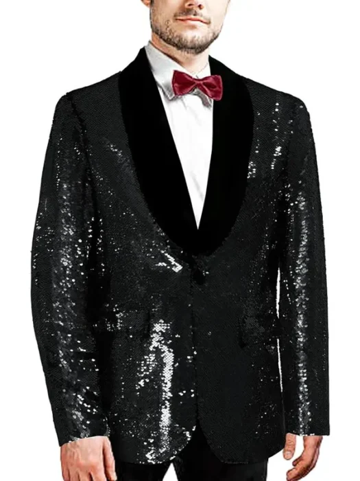 Men's Sequins Black Sparkly Glitter Blazer