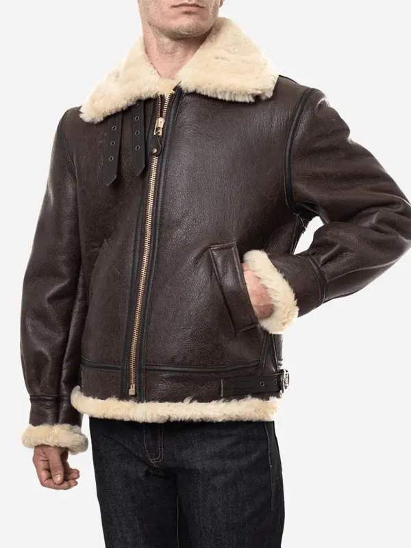 Men’s Sheepskin B3 Bomber Aviator Brown Leather Jacket