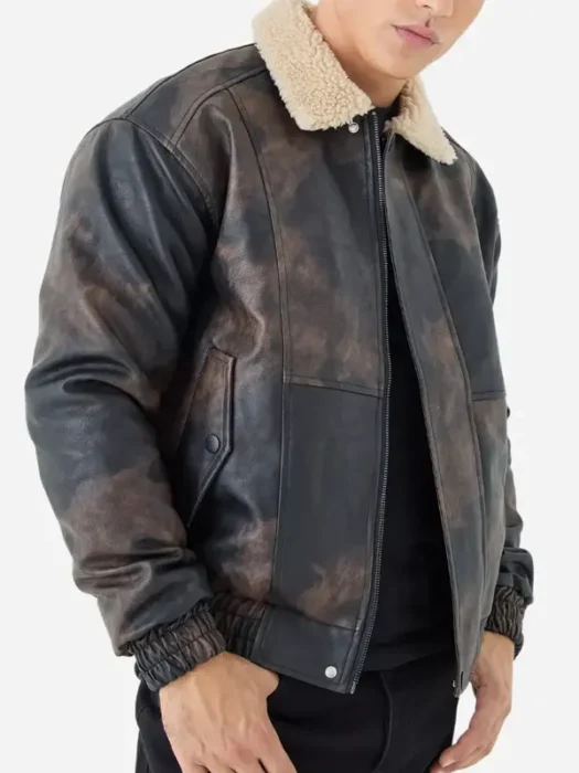 Men’s Sheepskin Distressed Brown Fur Collar Jacket