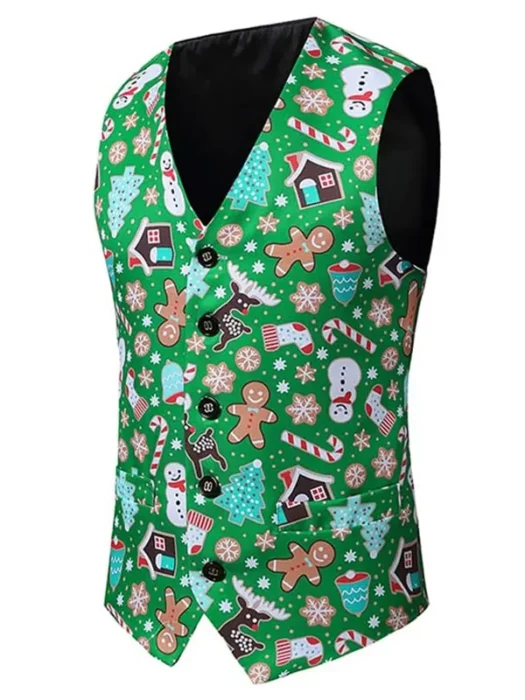 Mens Snowflake Tree Graphic Snowman 3D-Print Christmas Vest