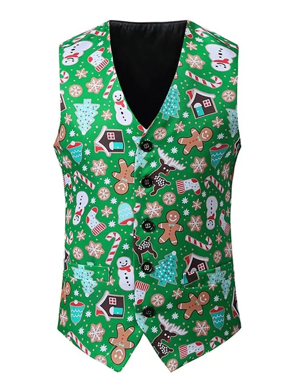 Mens Snowflake Tree Graphic Snowman Christmas Vest