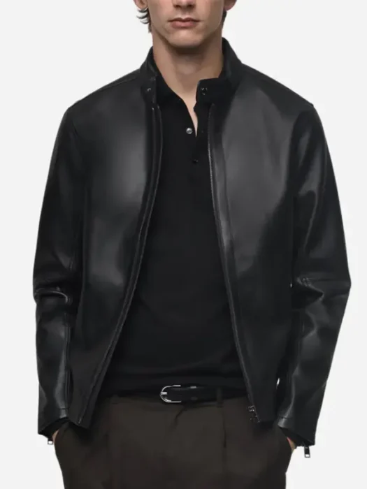 Men’s Stylish Black Leather Zip Up Jacket