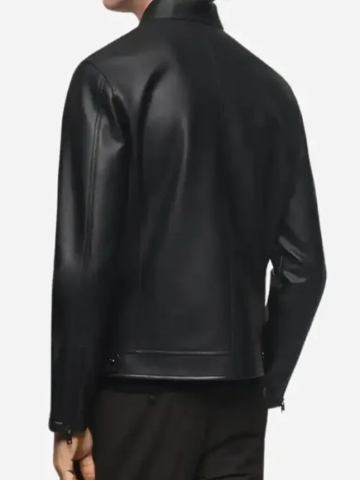 Men’s Stylish Black Leather Zip Up Jacket Back