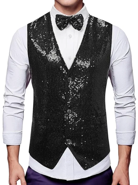 Men's V-Nack Metallic Shiny Vest